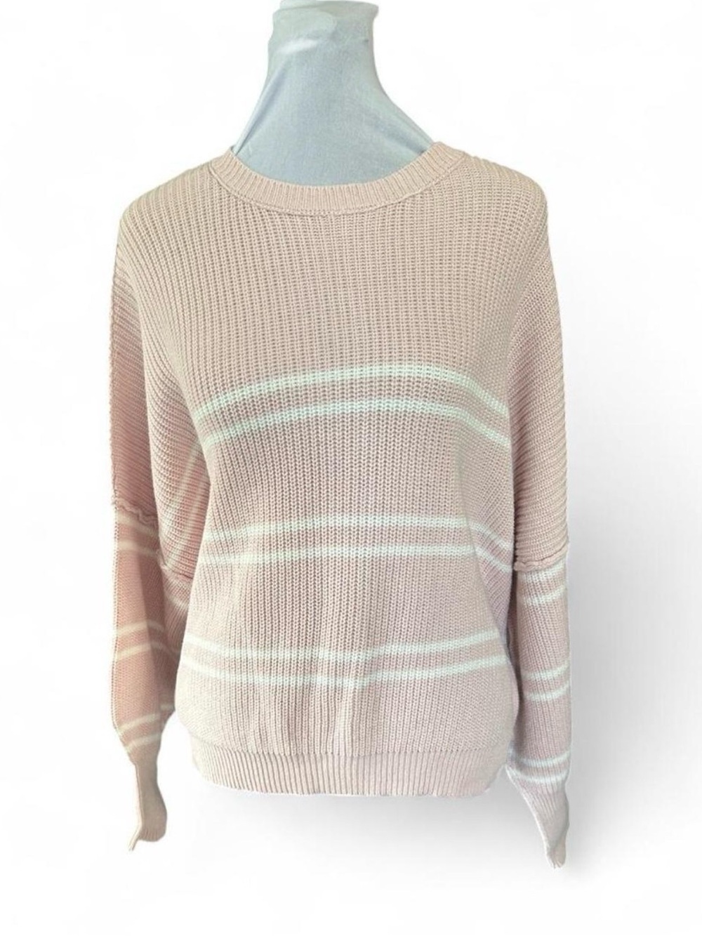 Sincerly Jules Pale Pink & White Striped Crewneck Sweater